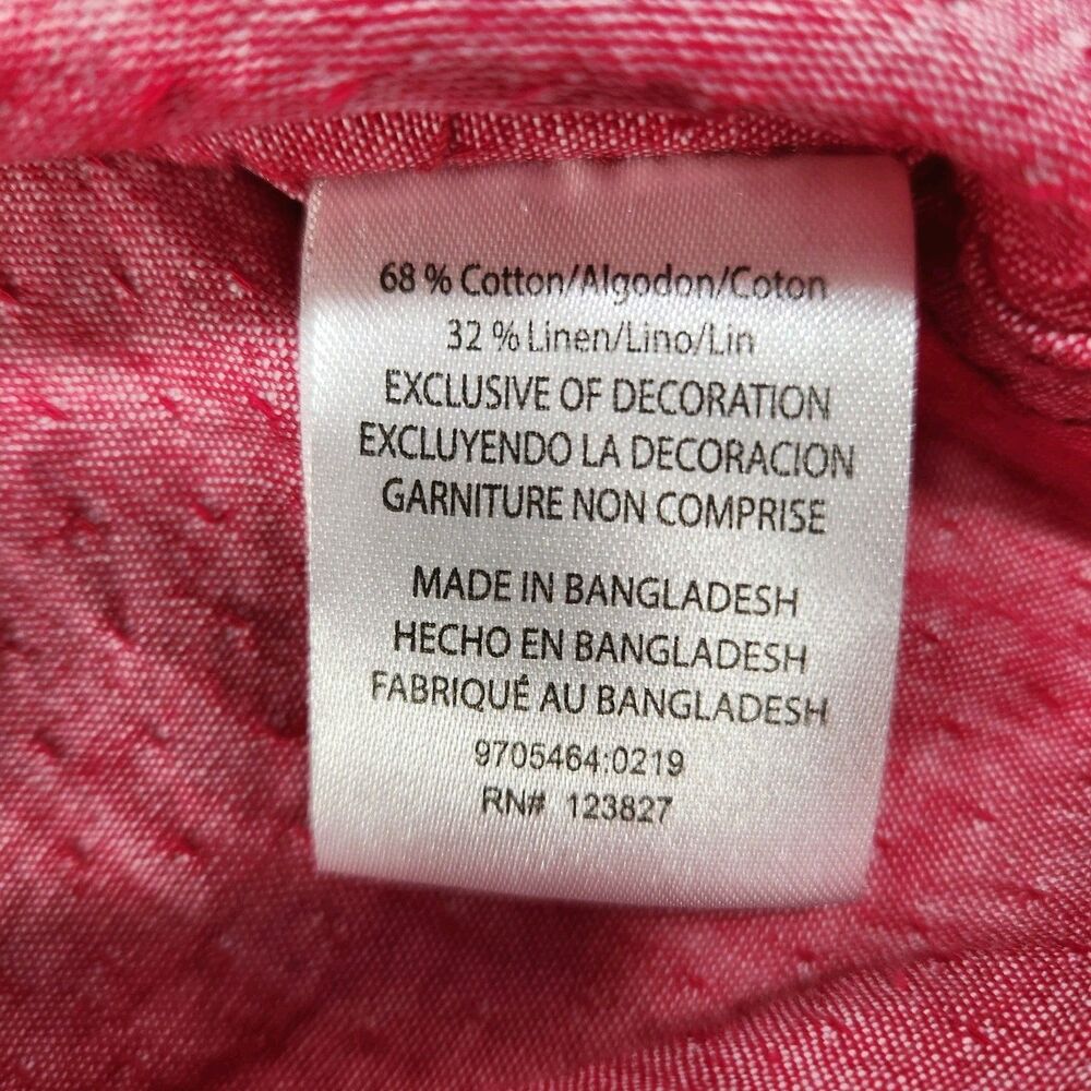 Tenth + Ocean Linen Blend Short Sleeve Button Shirt XXL Red Pink Washable Linen - Picture 5 of 10